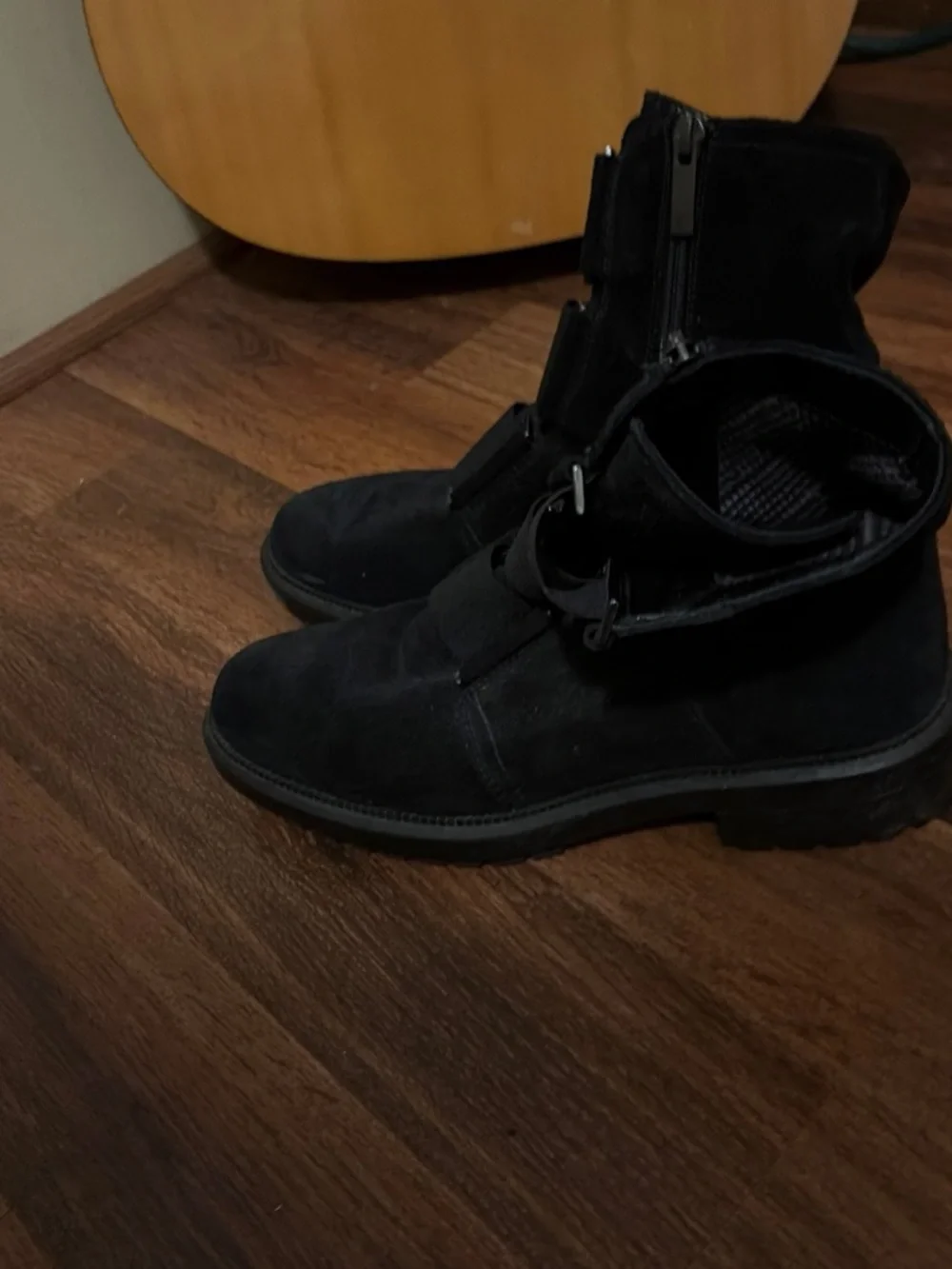 Men's Black Suede Ankle Boots with Buckle Straps